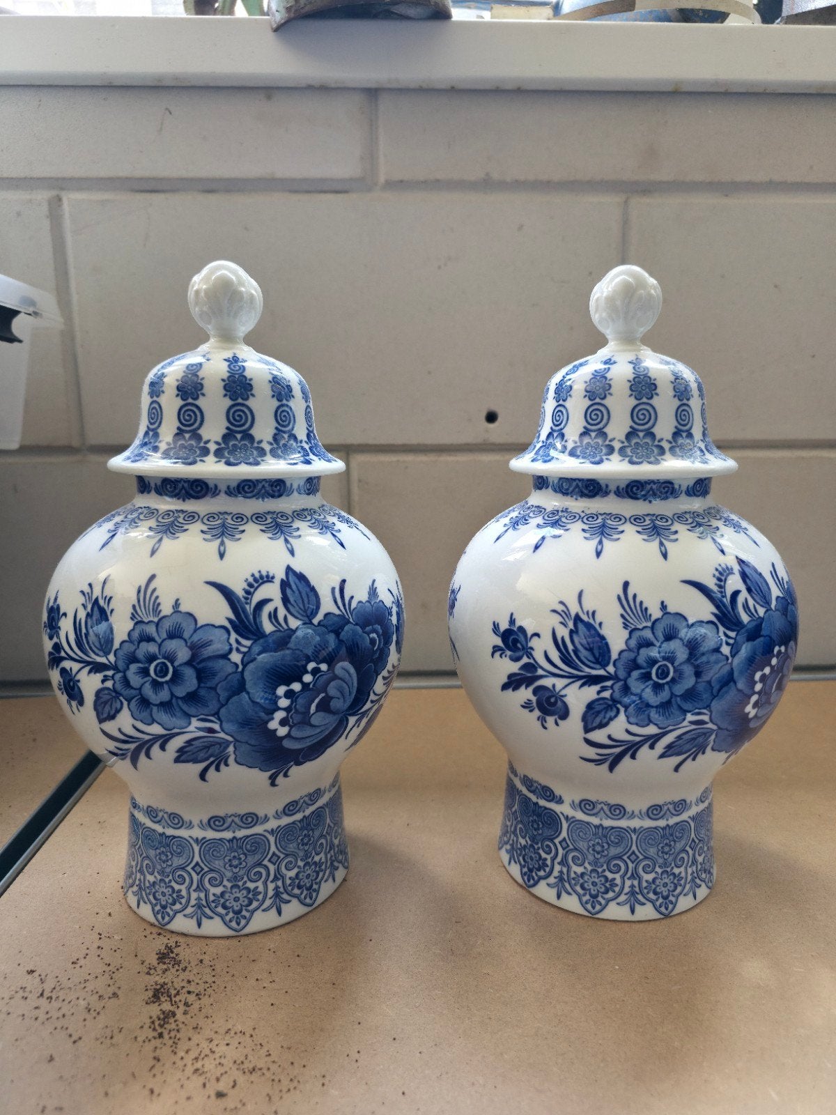 Prachtig paar Delfts Blauwe gemberpotten, 'Cobalt Flower', Ophalen of Verzenden