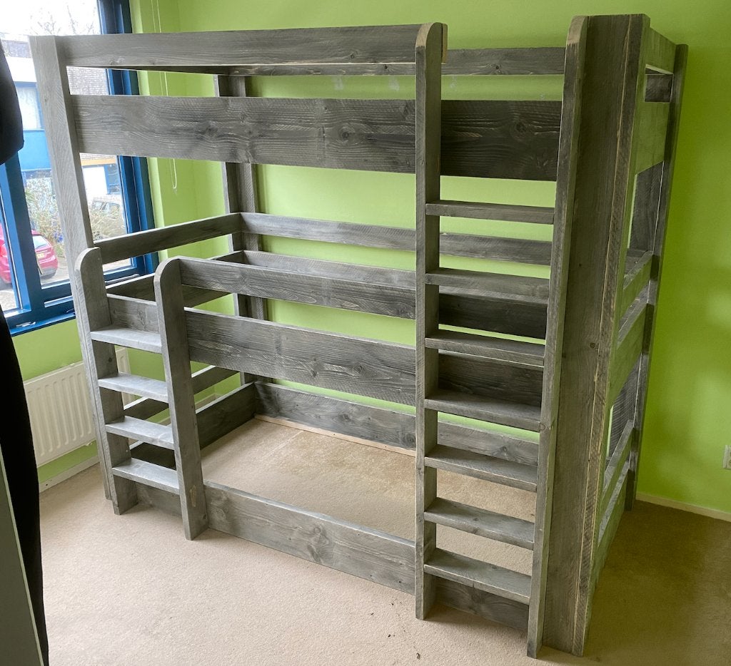 Stapelbed steigerhout 3 personen, 90 cm, Ophalen of Verzenden, 200 cm, 180 tot 200 cm