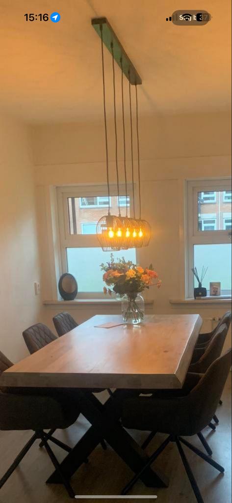 Moderne hanglamp met 5 kooilampen, Ophalen, Gebruikt, Metaal, 75 cm of meer