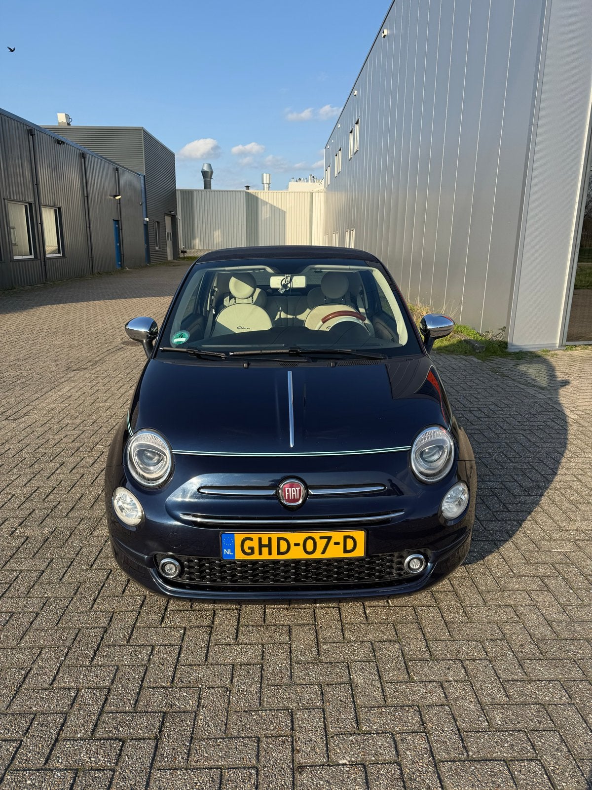 Fiat 500C RIVA bj 2017 Blauw, Auto's, Voorwielaandrijving, Cabriolet, Leder, 24 km/l