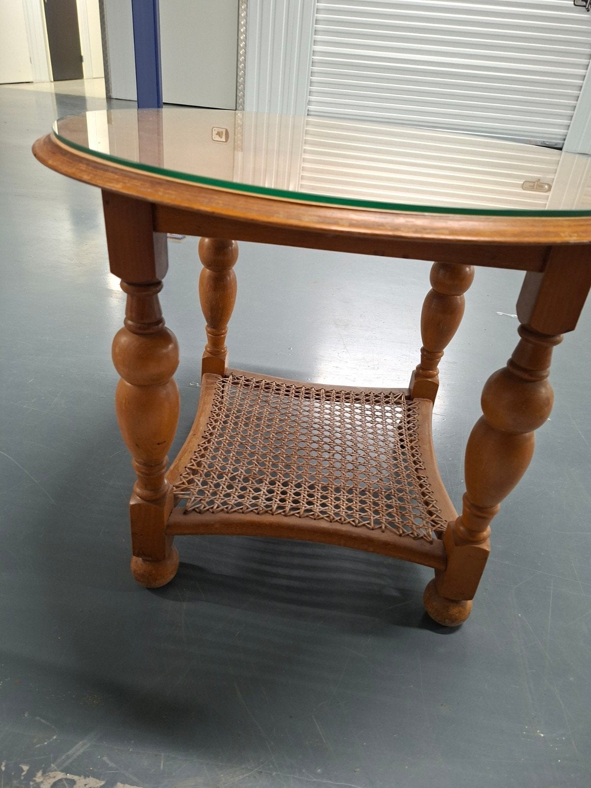 Vintage houten salontafel met glasplaat, Ophalen