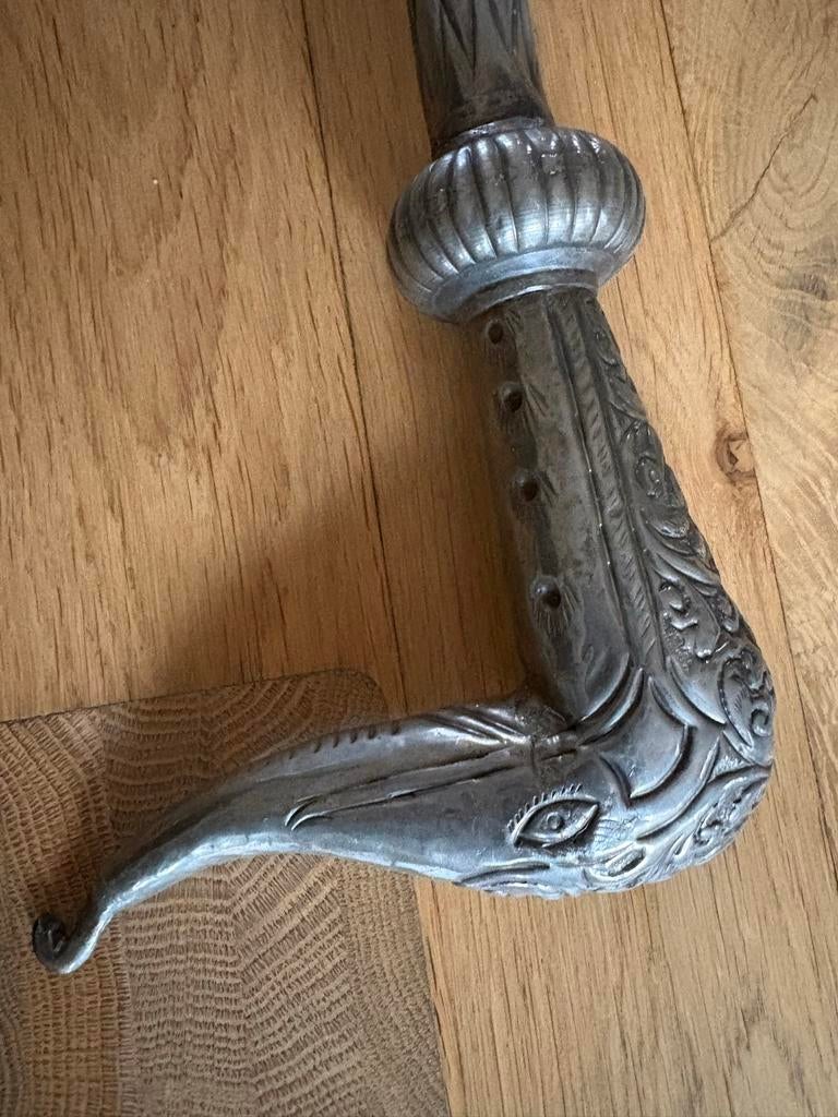 Antieke wandelstok met gedetailleerde drakenkop, Antiek en Kunst, Ophalen of Verzenden, Zilver