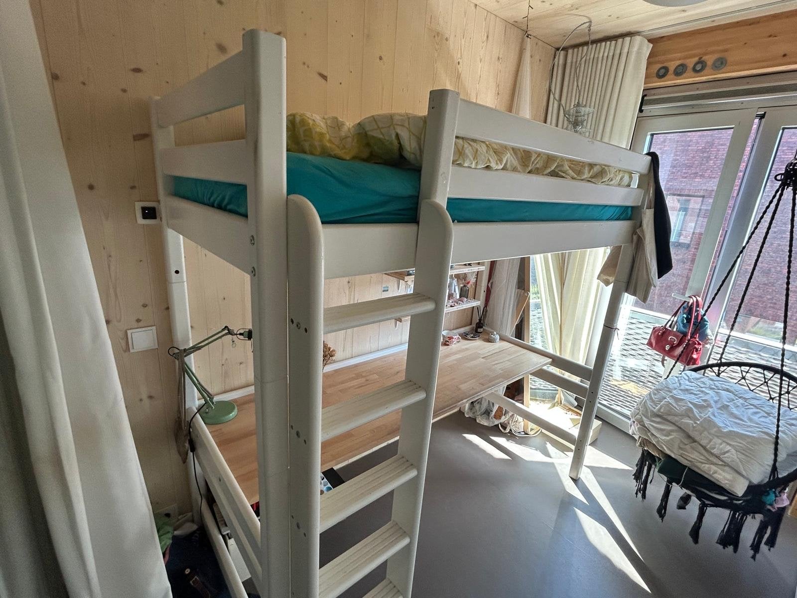 FLEXA Hoogslaper met bureau - Wit, 90x200 cm, Ophalen, Gebruikt, Eenpersoons, 200 cm