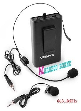 Draadloze Bodypack, Headset microfoon,Dasspeld UHF 863.1MHz