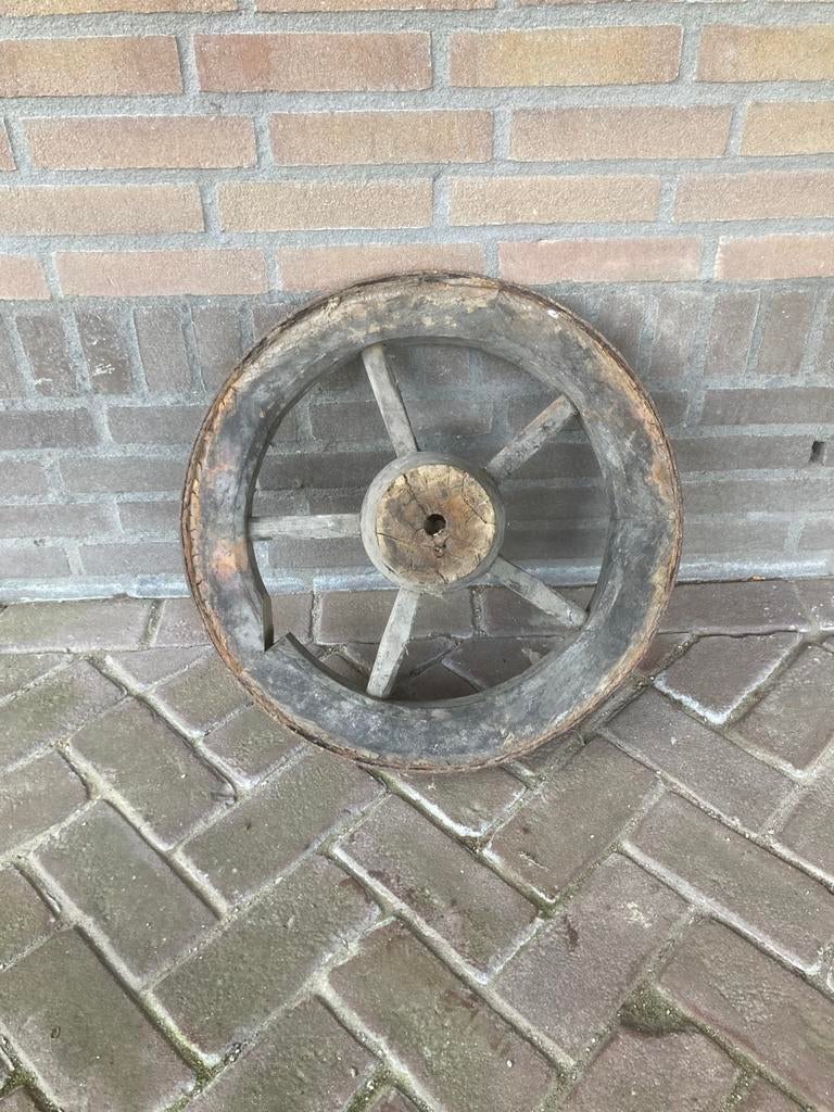 Houten karrewiel 5 spaaks, Antiek en Kunst, Antiek | Overige Antiek, Ophalen