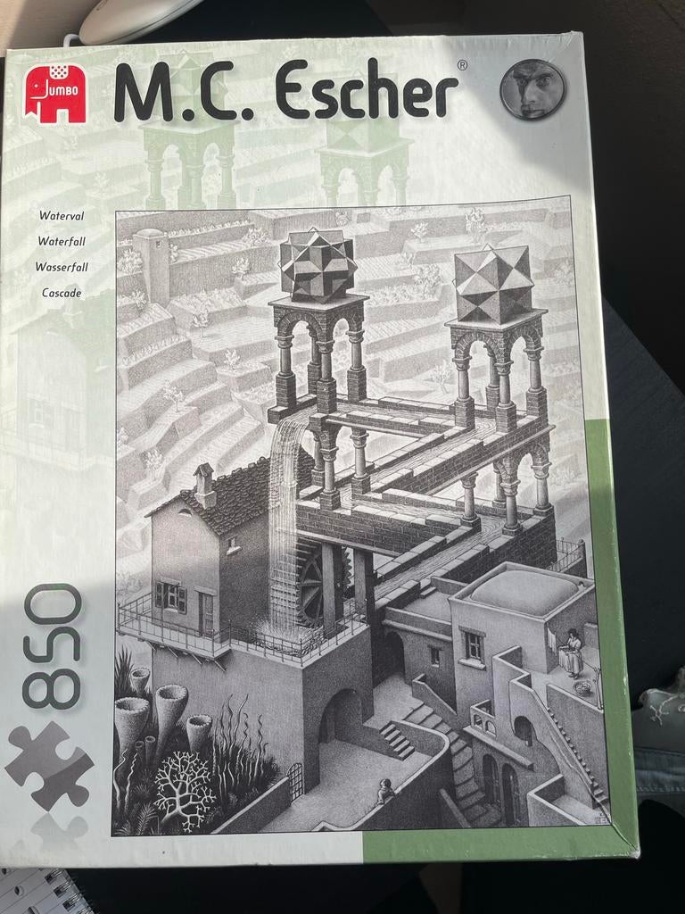 Jumbo M.C. Escher Waterval puzzel 850 stukjes, Ophalen of Verzenden, 500 t/m 1500 stukjes, Gebruikt, Legpuzzel