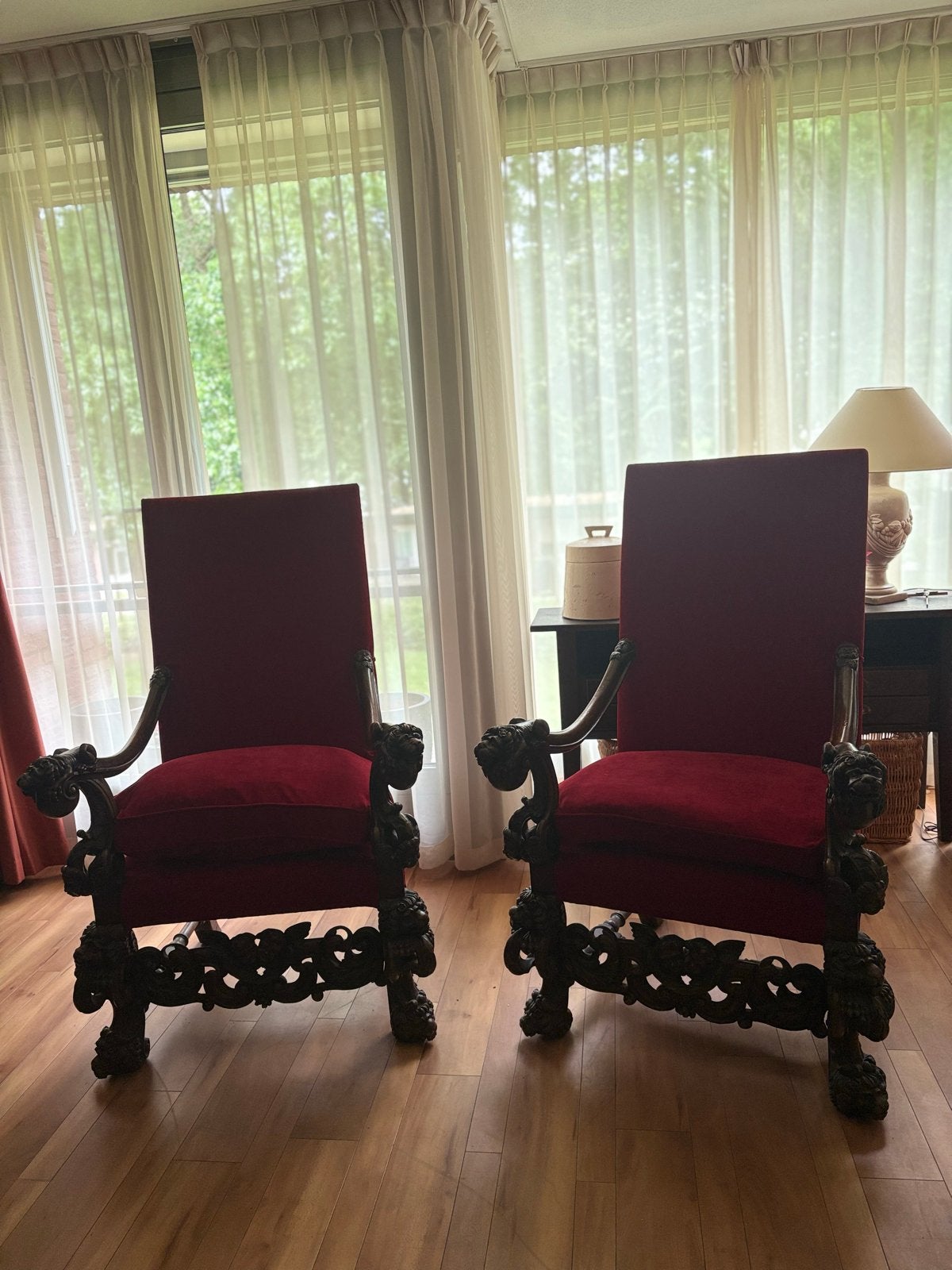 Set van 2 Antieke Barok Stijl Fauteuils met Leeuwenkoppen, Ophalen of Verzenden