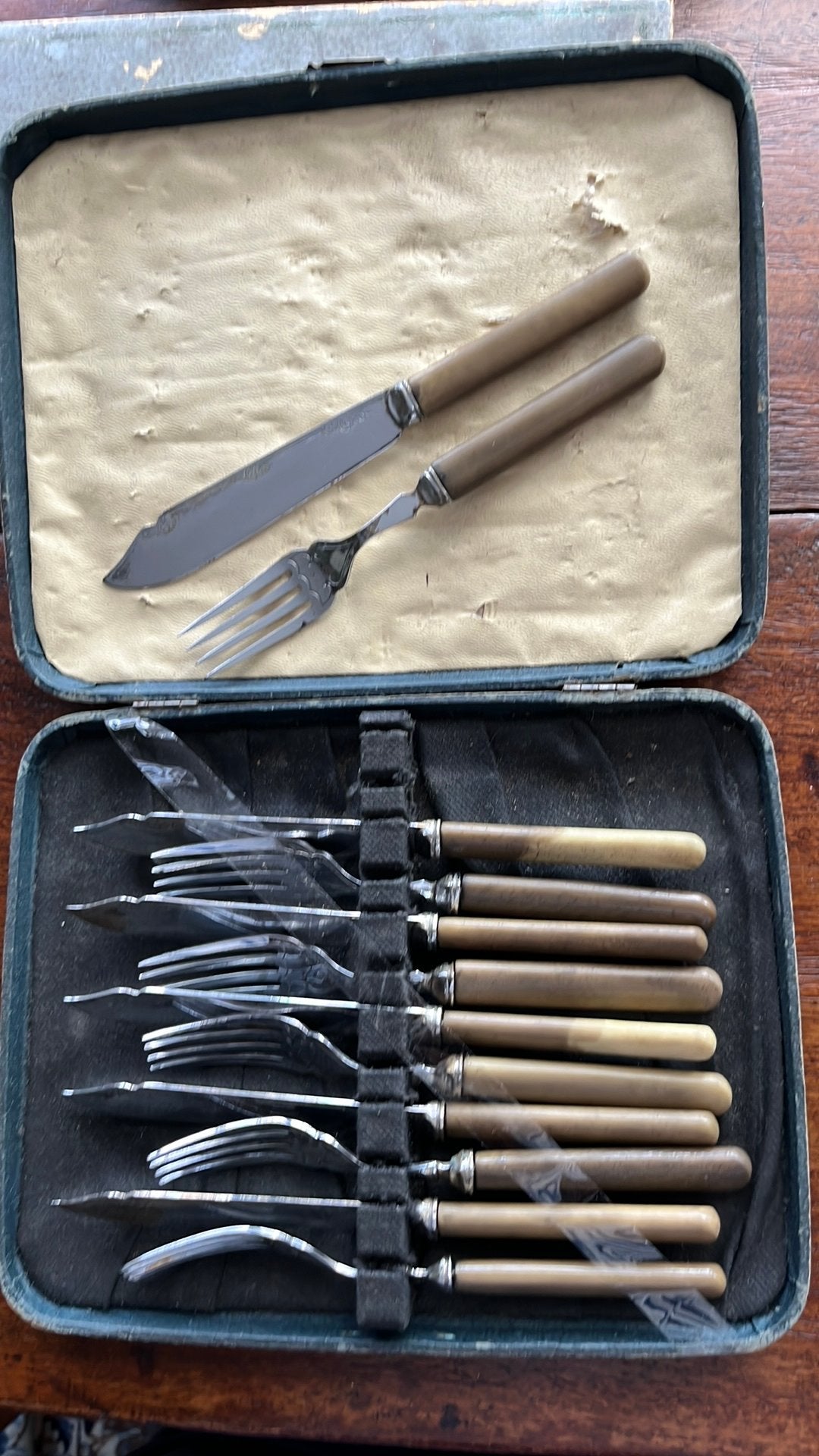 Set of six matching fish knives and forks, Ophalen of Verzenden, Gebruikt, Rvs, Overige typen