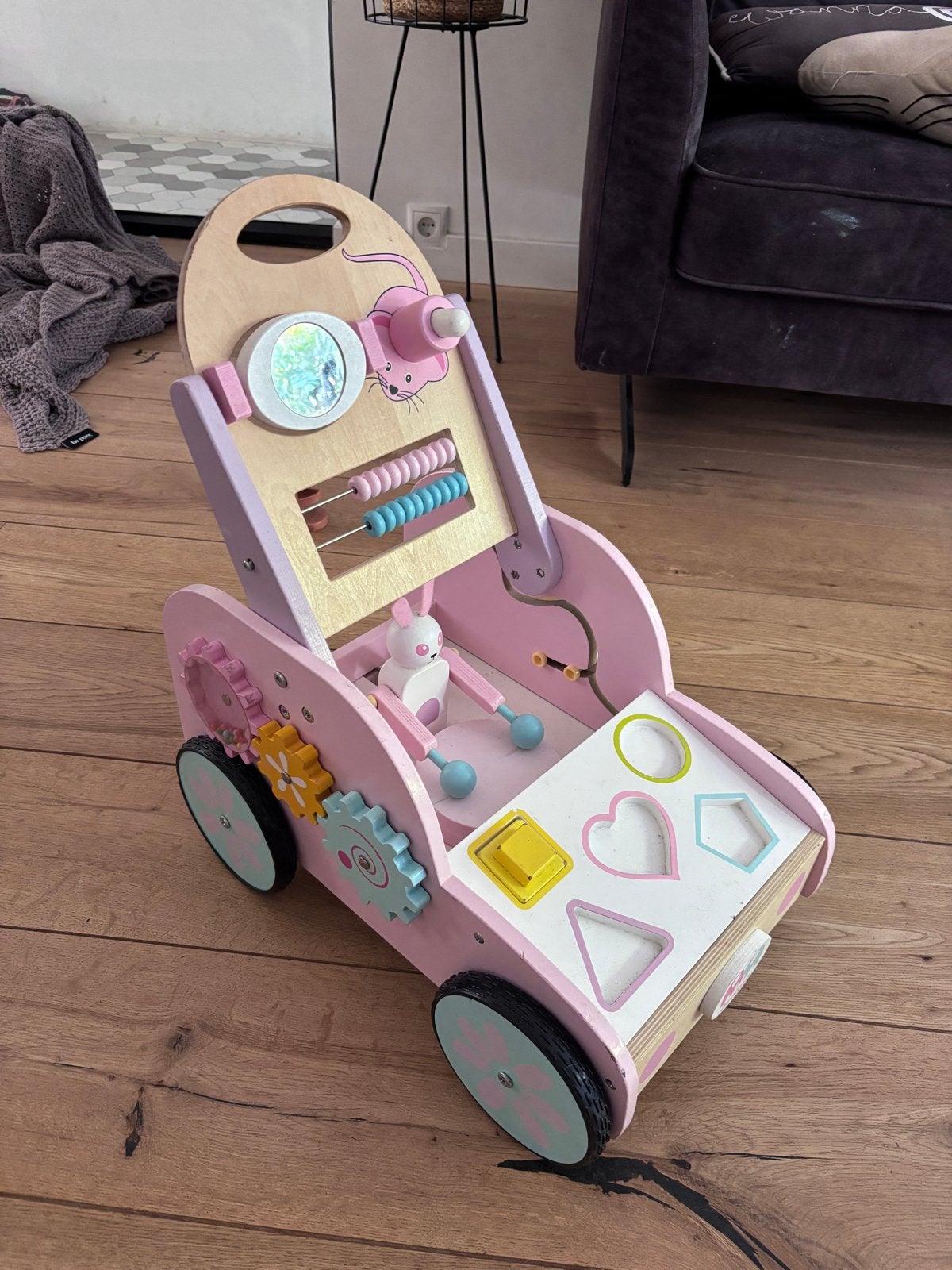 Gratis - Houten loopwagen/activiteitenwagen roze, Kinderen en Baby's, Speelgoed | Babyspeelgoed, Ophalen, Gebruikt, Overige typen