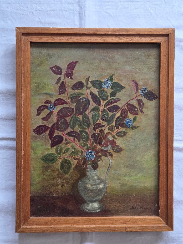 Schilderij 3: Stilleven Kornoeljes in vaas, Joh. A. Hemerik, Bloemen, Doek, Ophalen of Verzenden, Olieverf