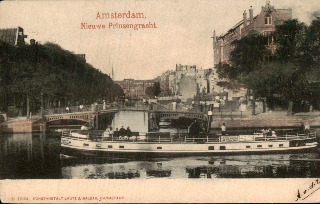 Amsterdam - Nieuwe Prinsengracht - Brug en boot, Ophalen of Verzenden, Voor 1920, Gelopen, Noord-Holland