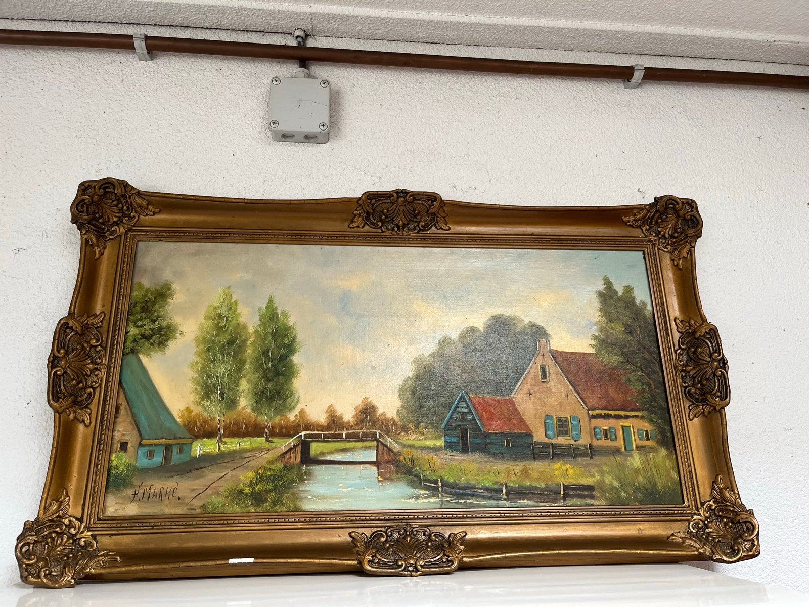 Oud Hollands Landschap Schilderij - Gesigneerd, Antiek en Kunst, Doek, Oud hollands, Ophalen of Verzenden, Gesigneerd
