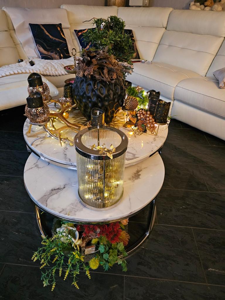 2 RONDE SALONTAFELS ZONDER KRASSEN EN 100% WIT MARMER, Ophalen of Verzenden