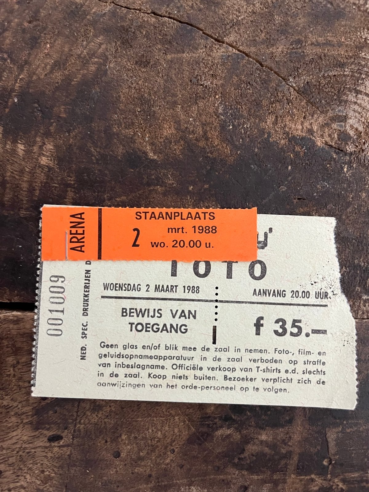 Concertkaart TOTO uit 1988
