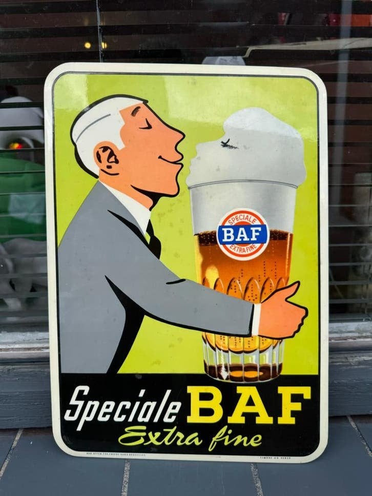 Vintage Speciale BAF Reclamebord Bier, Ophalen, Gebruikt, Reclamebord, Plaat of Schild, Overige merken