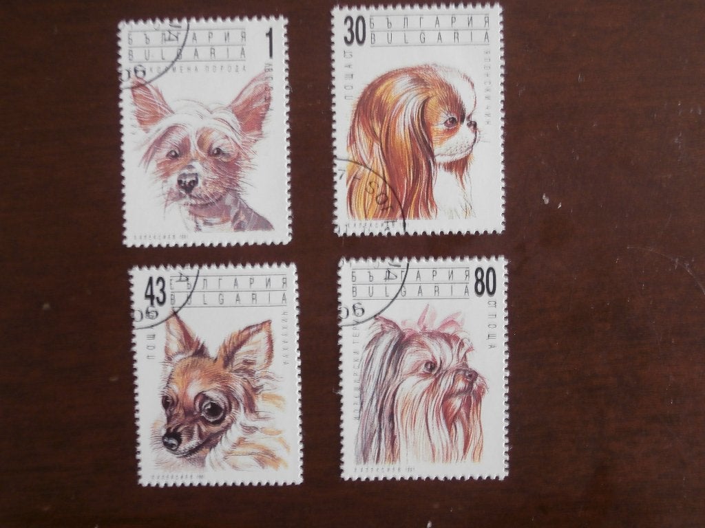 BULGARIJE 1991; set (4) HONDEN, Verzenden, Gestempeld, Dier of Natuur