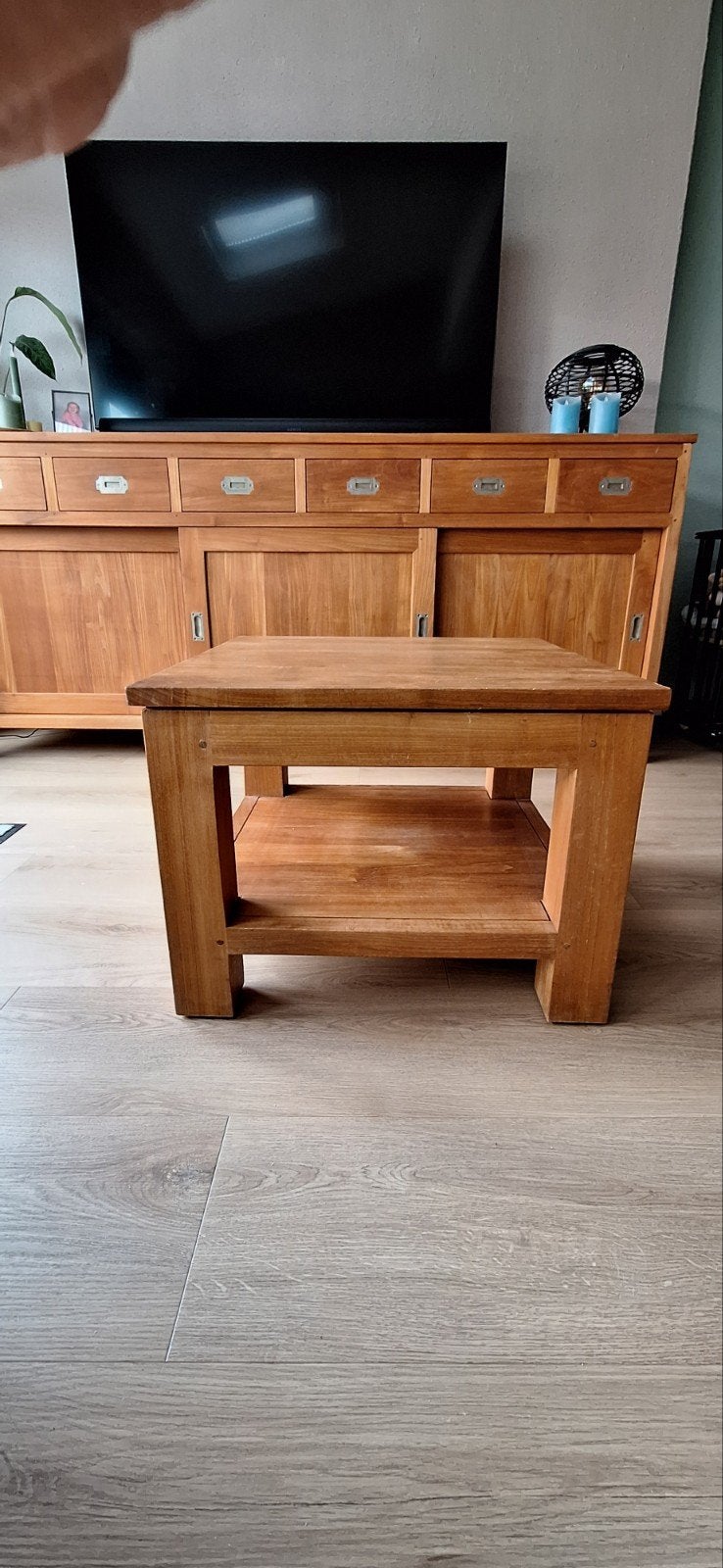 2 x Massief teakhouten salontafel met opbergruimte, Ophalen, Gebruikt, 50 tot 100 cm, 50 tot 100 cm