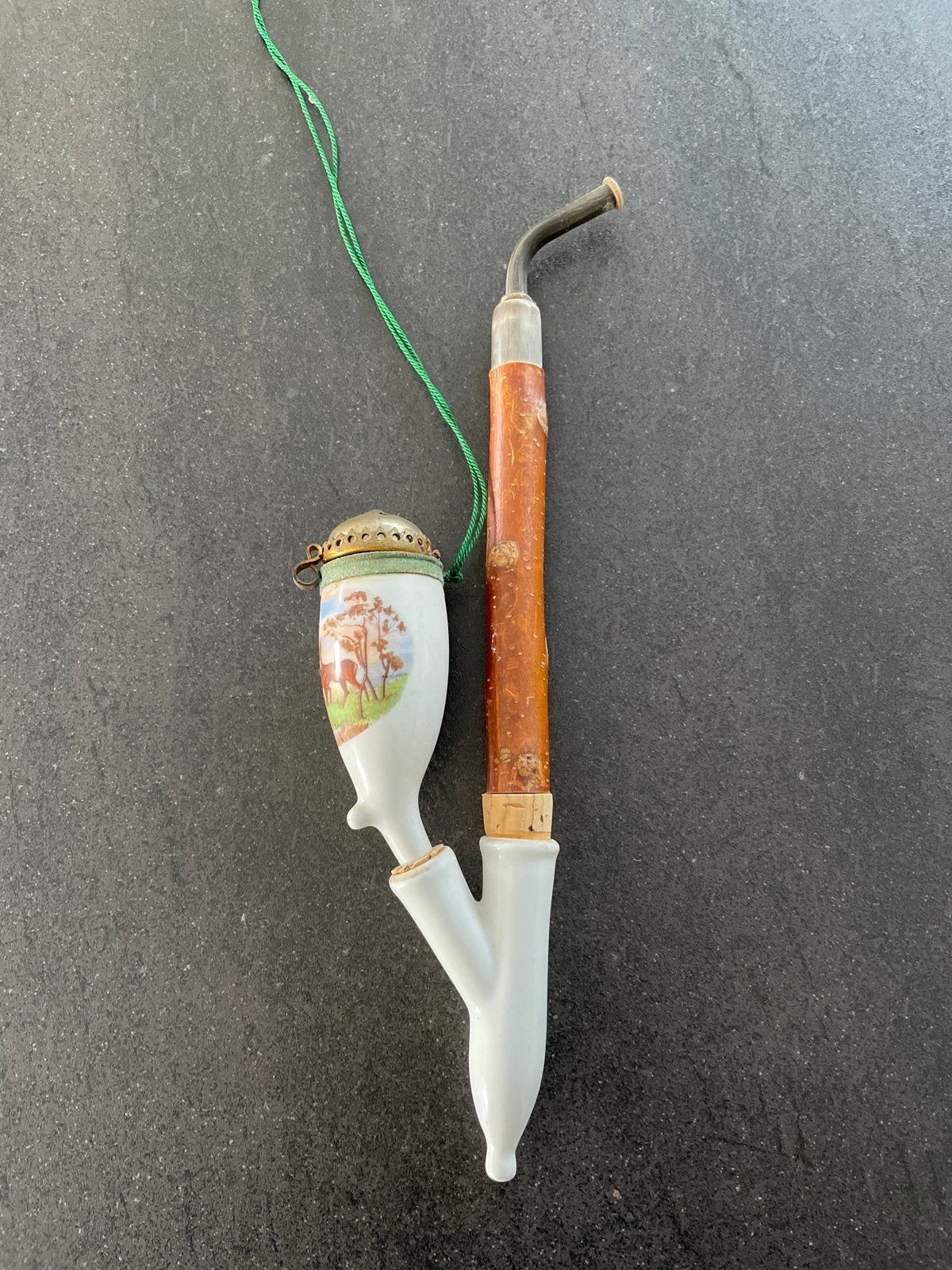 Antieke porseleinen pijp met herten decoratie, Ophalen of Verzenden, Gebruikt