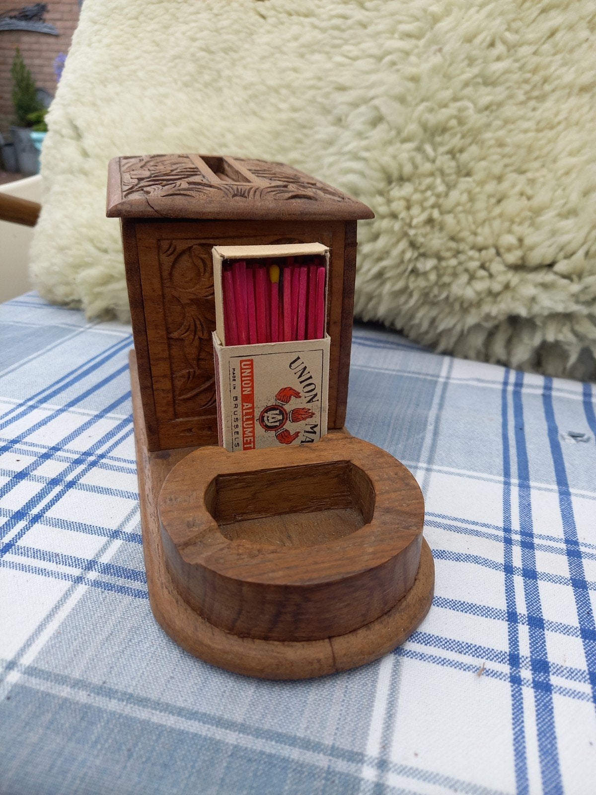 Sigaretten automaat mooi houtsnij werk, Verzamelen, Ophalen of Verzenden