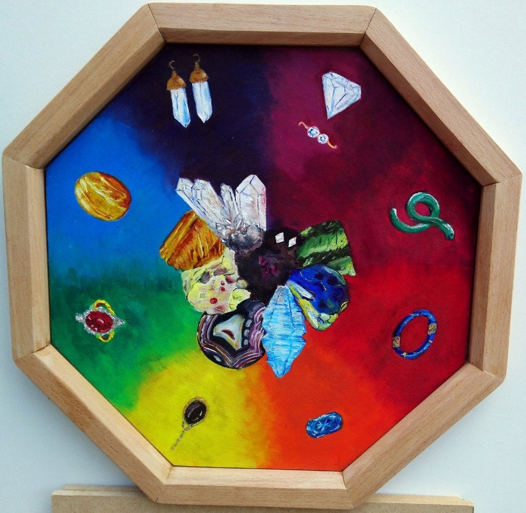 Schilderij Mineralen, Paneel, Ophalen of Verzenden, Handgeschilderd, Olieverf