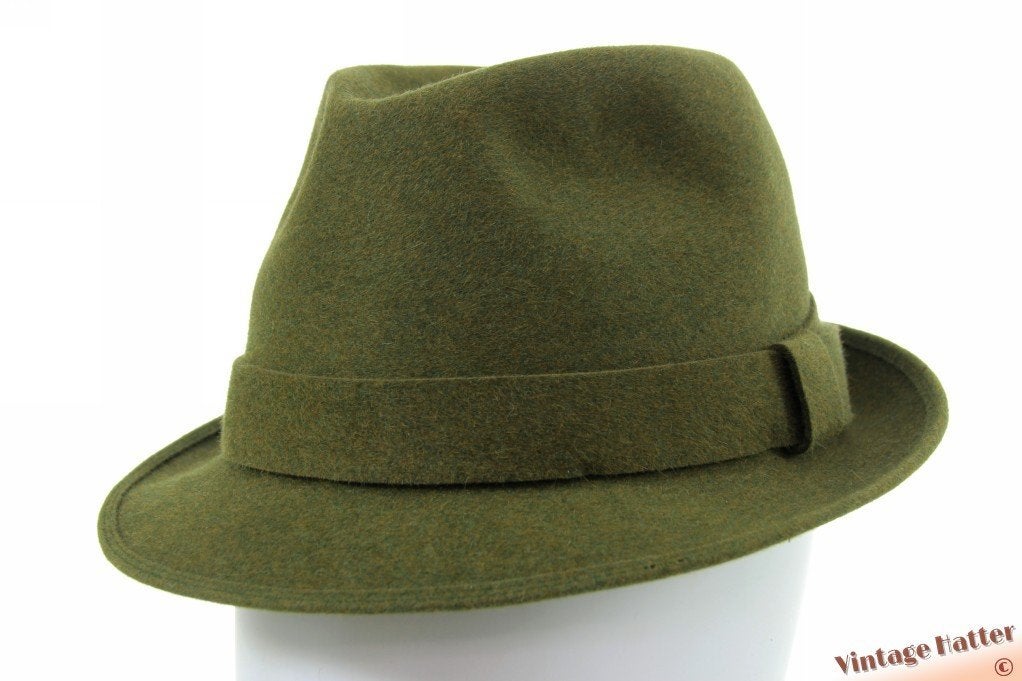 Vintage Gleufhoed Trilby hoed Borsalino groen vilt 56, Borsalino, Hoed, Ophalen of Verzenden, 57 cm (M, 7⅛ inch) of minder