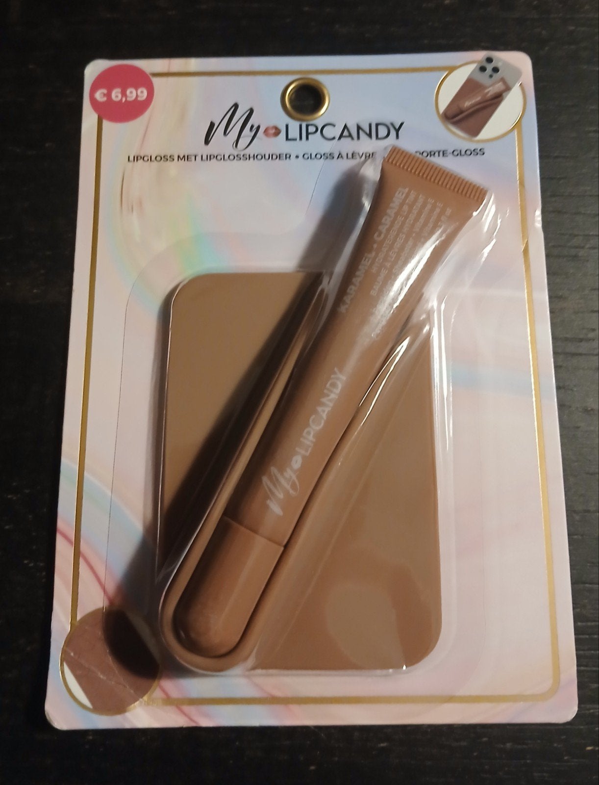 Lipgloss met Lipglosshouder - Caramel - Nieuw in verpakking, Lippen, Bruin, Nieuw, Ophalen of Verzenden