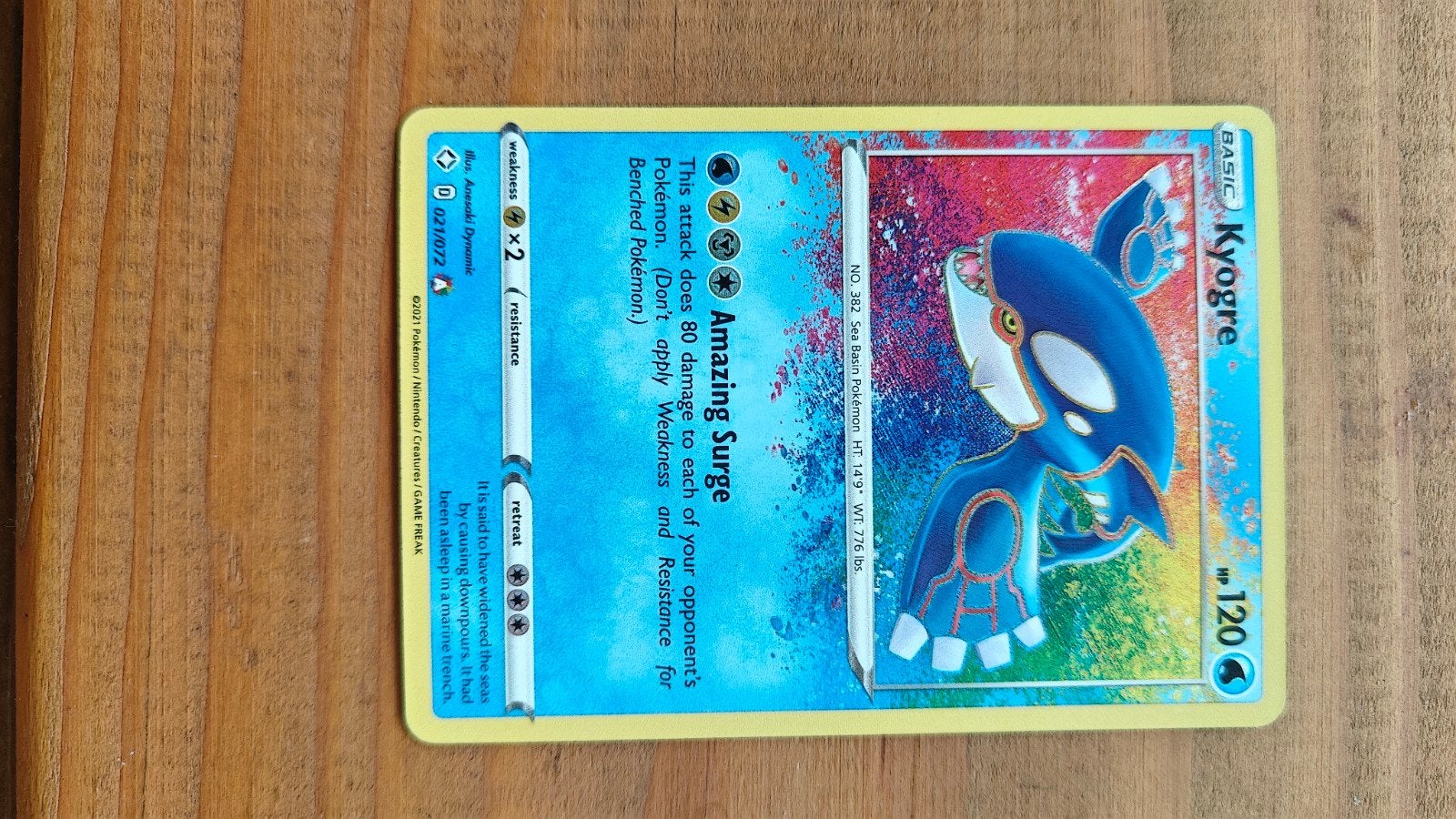 Kyogre Amazing Surge 021/072 NM Pokémon Kaart, Ophalen of Verzenden, Zo goed als nieuw, Losse kaart