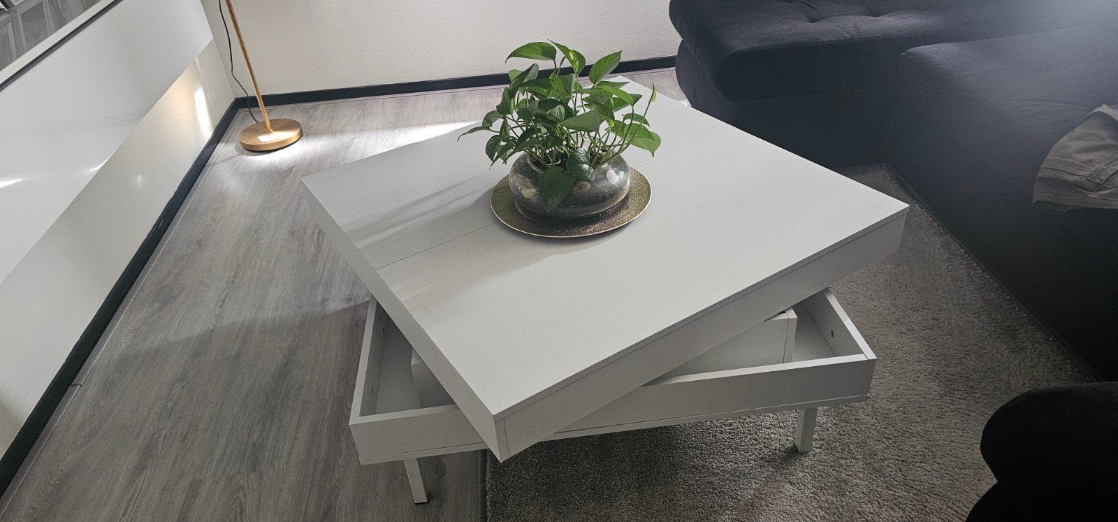 Witte vierkante salon tafel, Ophalen, Zo goed als nieuw, Vierkant, Hout