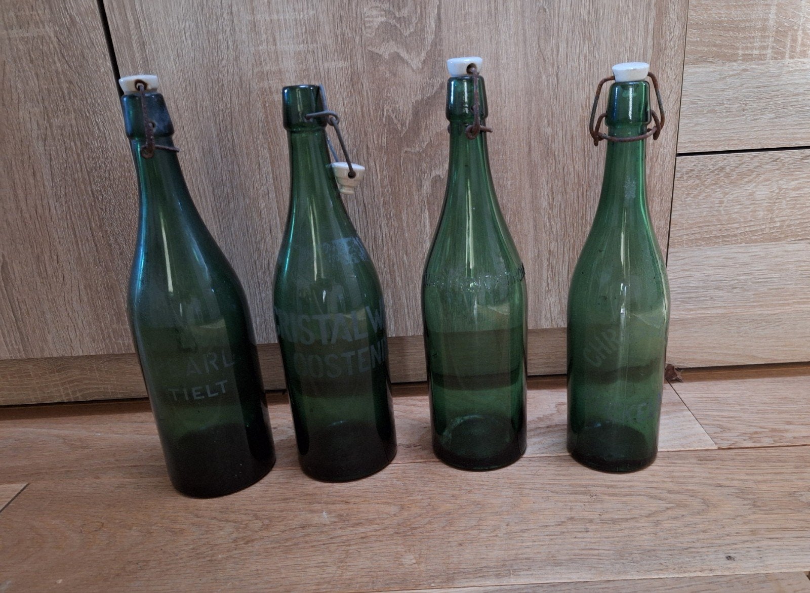 4 oude Belgisch beugel flessen bier leeg ., Verzamelen, Ophalen, Gebruikt, Flesje(s), Overige merken