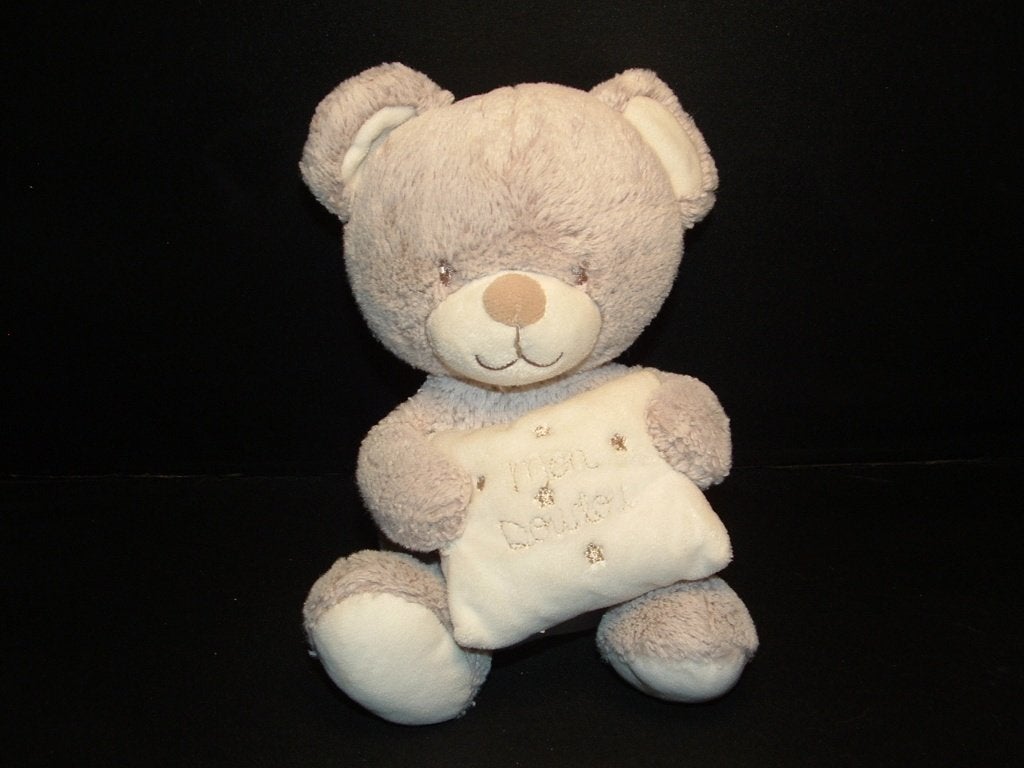 MON DOUDOU BEER MUZIEKDOOS PLUCHE BRUIN/LICHTGRIJS, Kinderen en Baby's, Speelgoed | Knuffels en Pluche, Nieuw, Overige typen, Verzenden