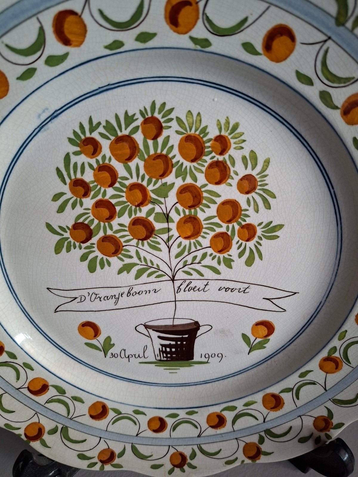 Antiek Gedenkbord 'D'Oranjeboom bloeit voort' 1909, Ophalen of Verzenden