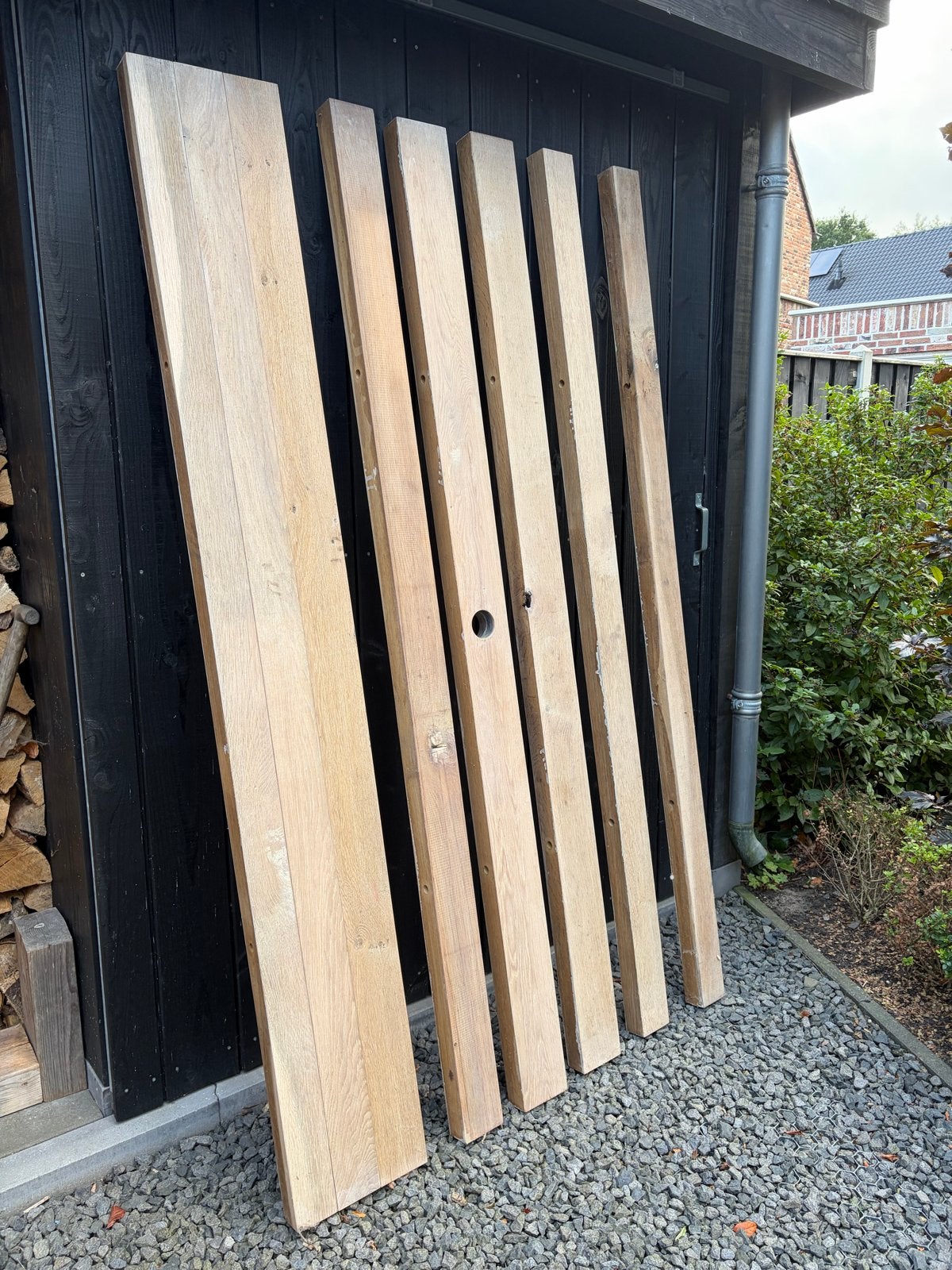 Massieve Eiken Balken - 220x6cm, Ophalen, Gebruikt, Eiken, 200 tot 250 cm