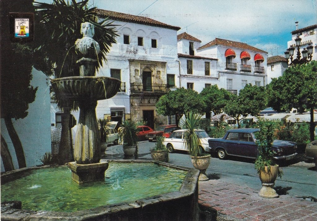 Spanje marbella, la tipica fuente de la plaza, Verzenden, 1960 tot 1980, Gelopen, Spanje