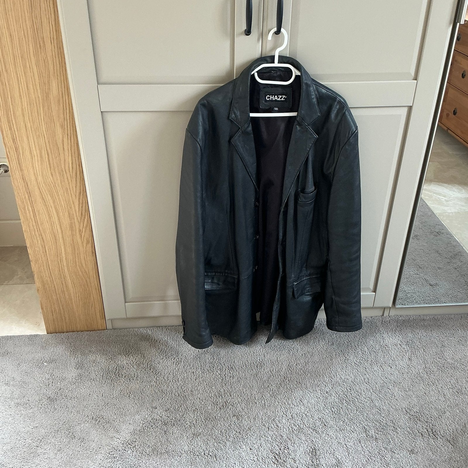 Zwart leren colbert van  Chazz maat 58, Kleding | Heren, Kostuums en Colberts, Ophalen of Verzenden, Gedragen, Overige maten, Zwart