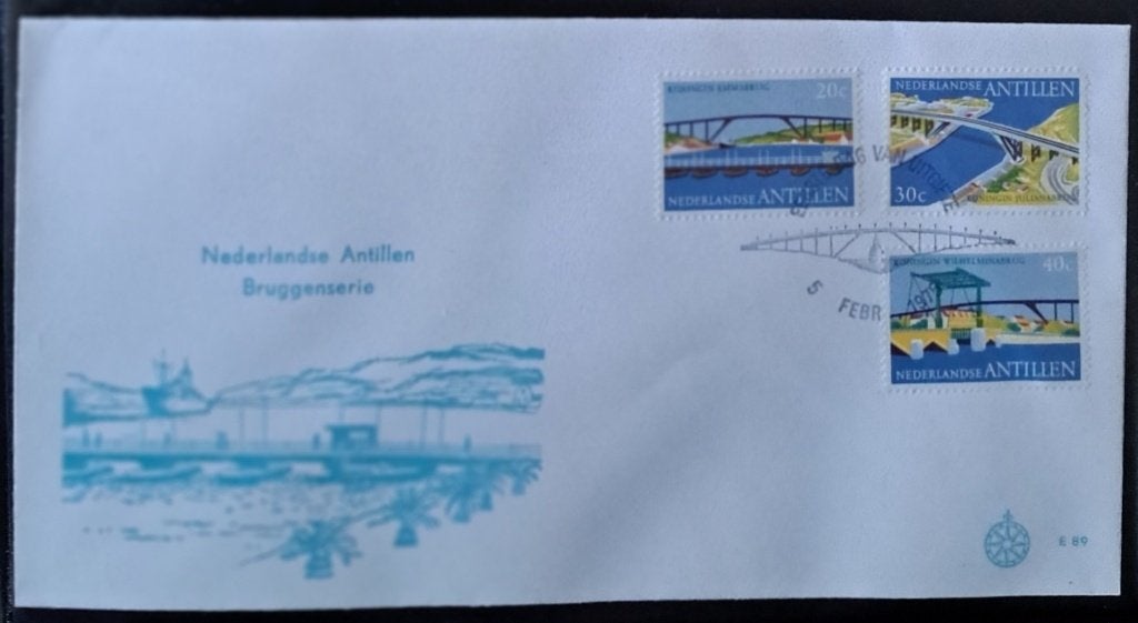 Ned.Antillen: Bruggen envelop 1975, Postzegels en Munten, Postzegels | Eerstedagenveloppen, Ophalen of Verzenden, Onbeschreven