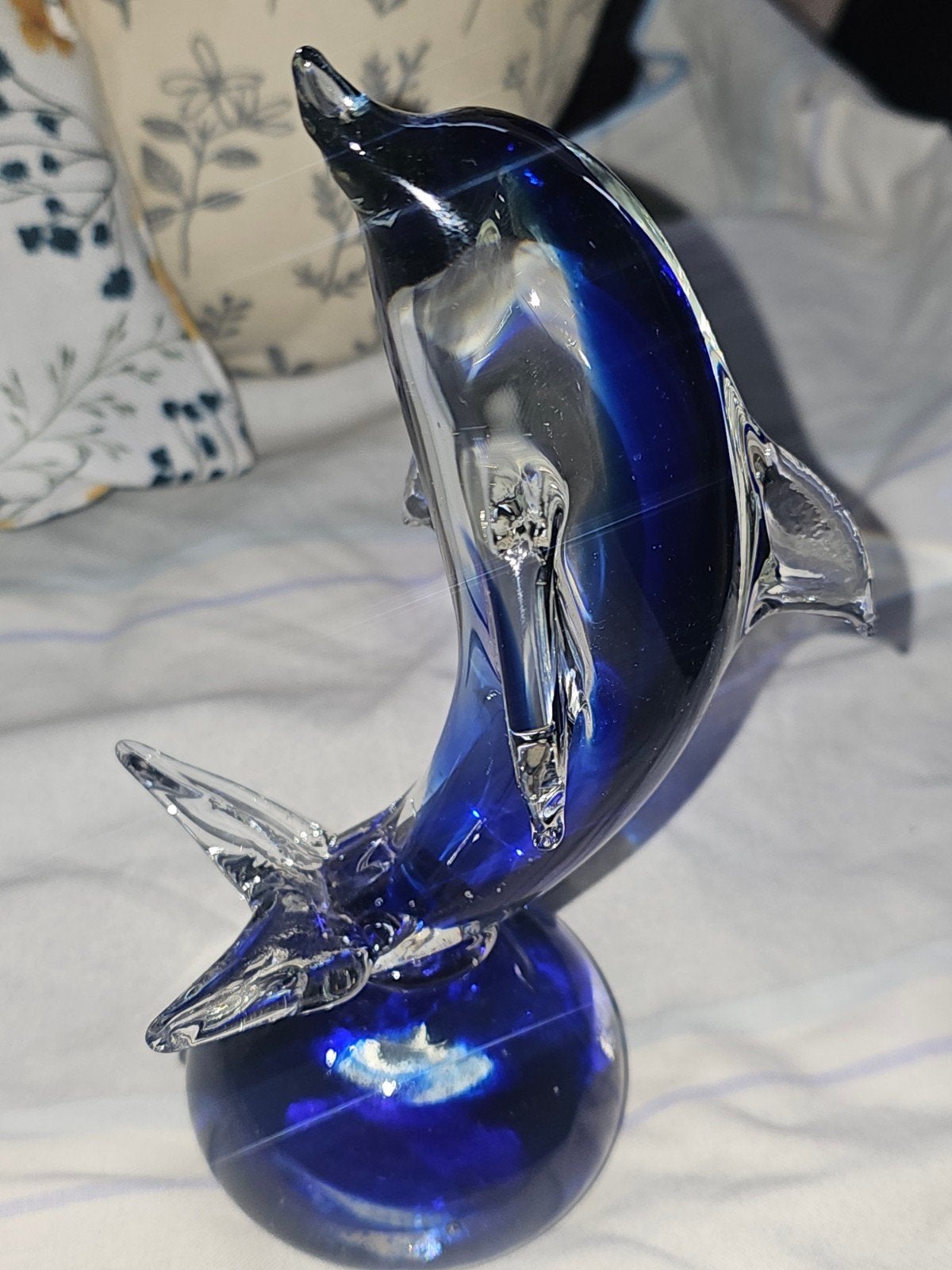 Murano glazen dolfijn, blauw, Glas, Object, Handgemaakt, Ophalen of Verzenden
