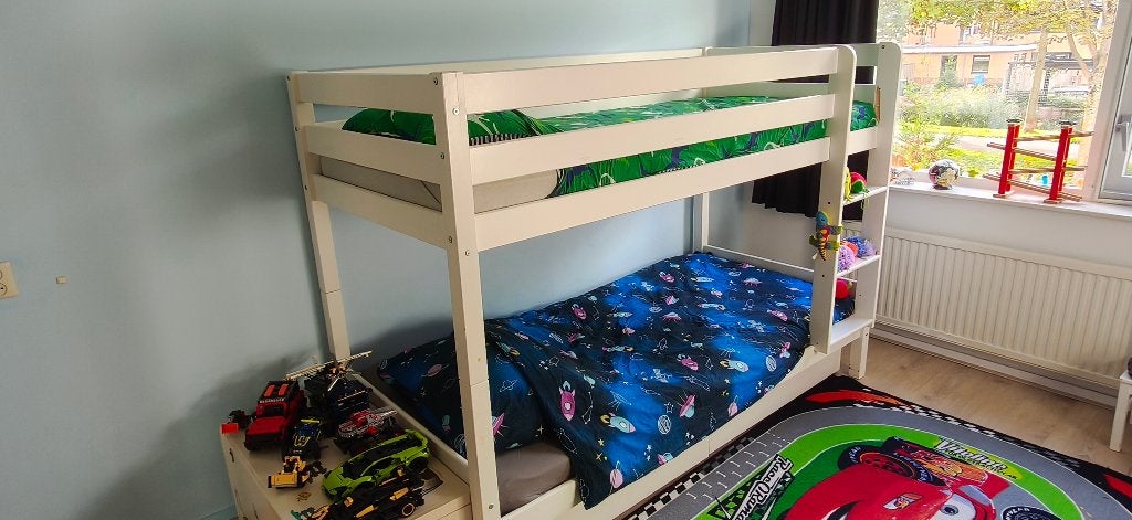 Stapelbed Wit Hout, Ophalen, Gebruikt, 90 cm, Tweepersoons