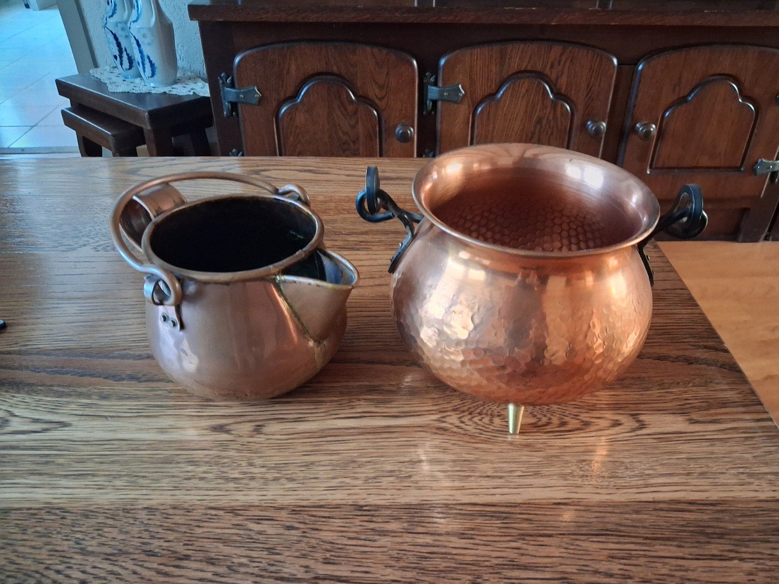 2 nostalgische oude koperen bloempotten / potten, Ophalen, Koper
