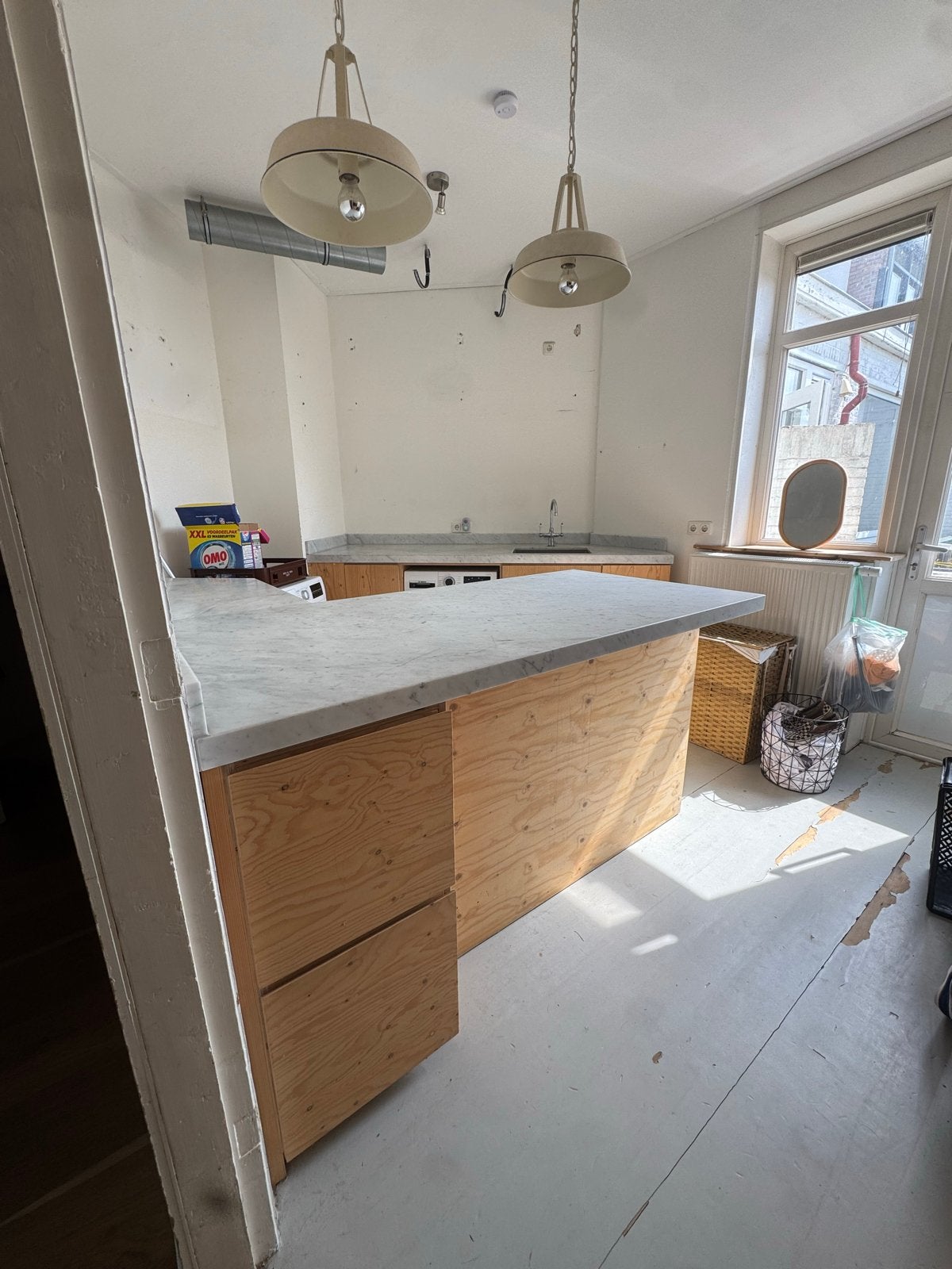 Plywood/multiplex keuken met marmer blad, Ophalen, Gebruikt, Overige materialen, Bruin