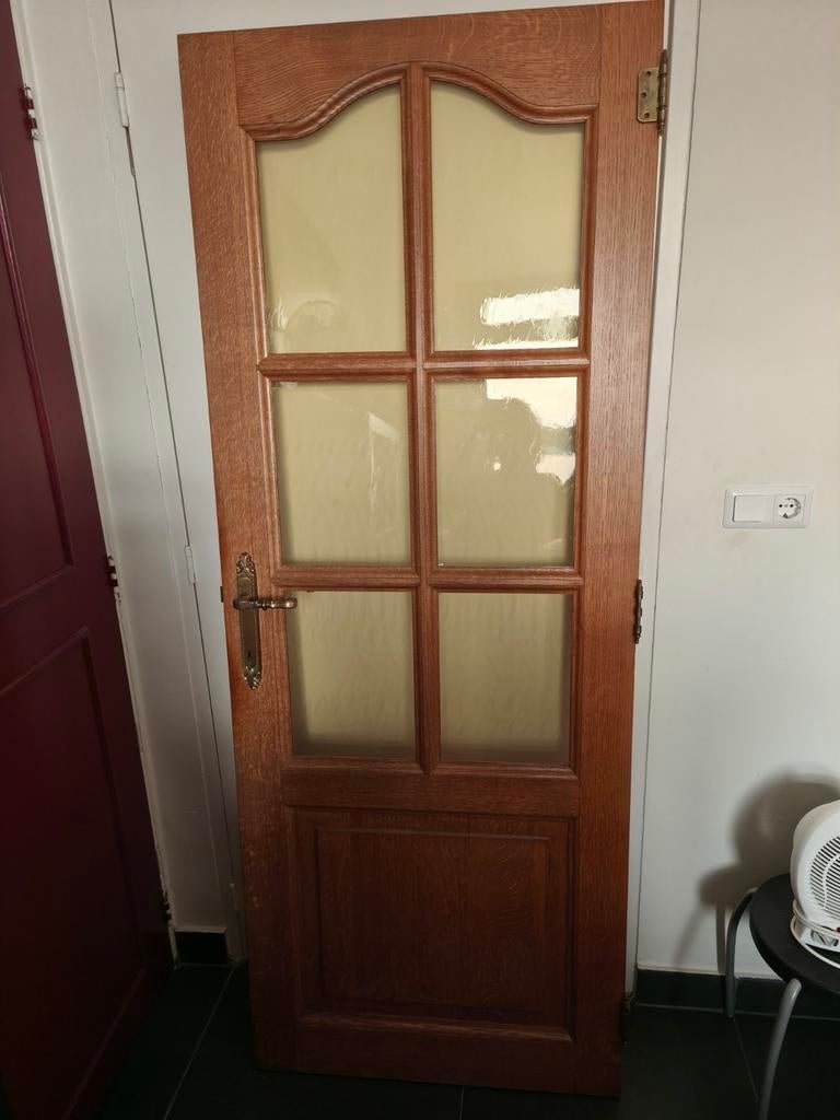 Massieve eiken binnendeur met glas, 178x202 cm, Ophalen, Gebruikt, 120 cm of meer, Binnendeur