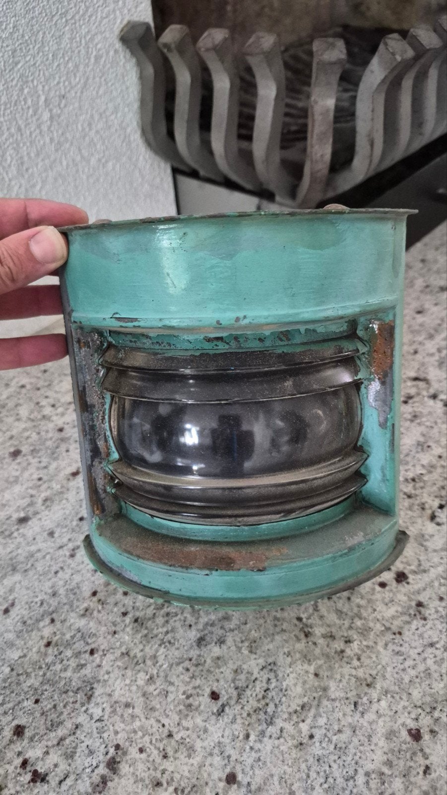 Antieke Stuurboord Scheepslamp - Koperen Navigatielamp, Ophalen of Verzenden