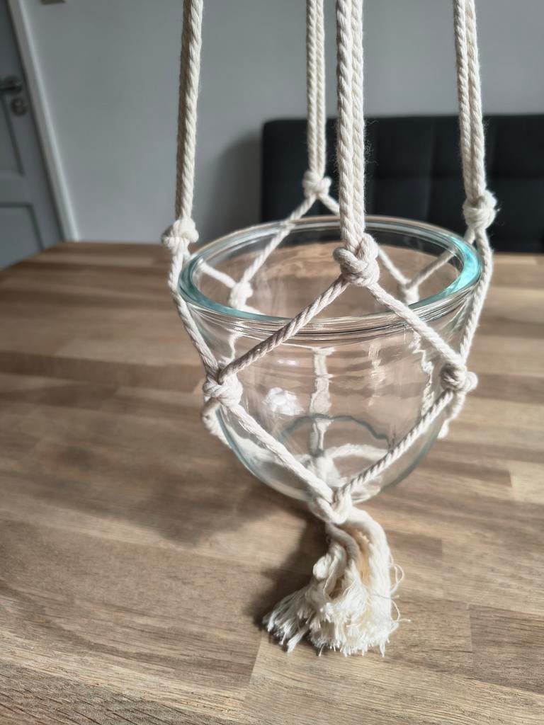Glazen hangpot met wit macrame touw, Ophalen, Overige materialen, Minder dan 30 cm, Minder dan 60 cm
