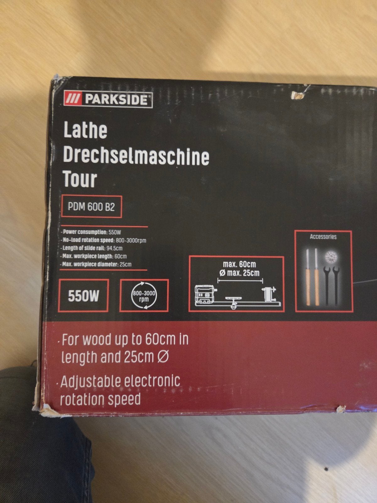 Parkside PDM 600 B2 Houtdraaibank - Nieuw in doos, Ophalen of Verzenden, Nieuw, Houtdraaibank, Minder dan 500 mm