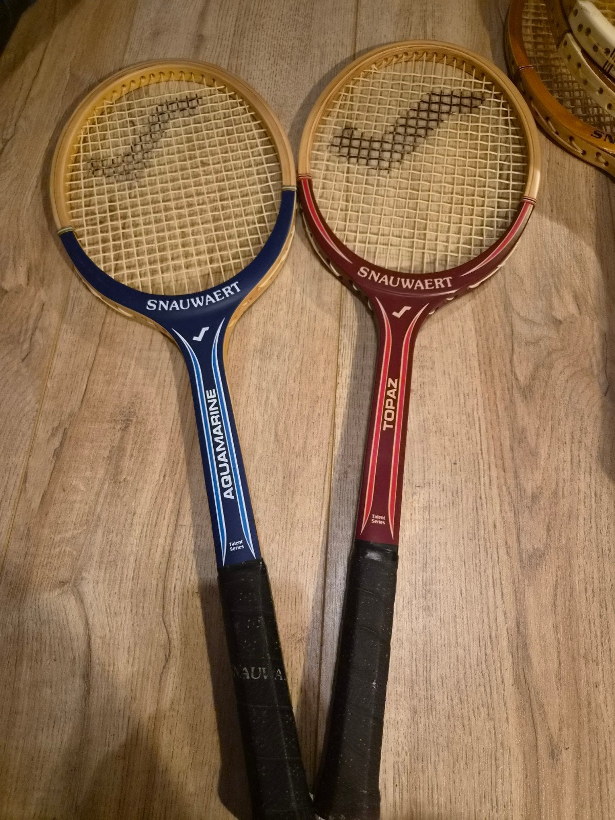 Vintage houten Snauwaert Tennisrackets - Aquamarine & Topaz, Sport en Fitness, Ophalen of Verzenden, Gebruikt, Racket, Overige merken