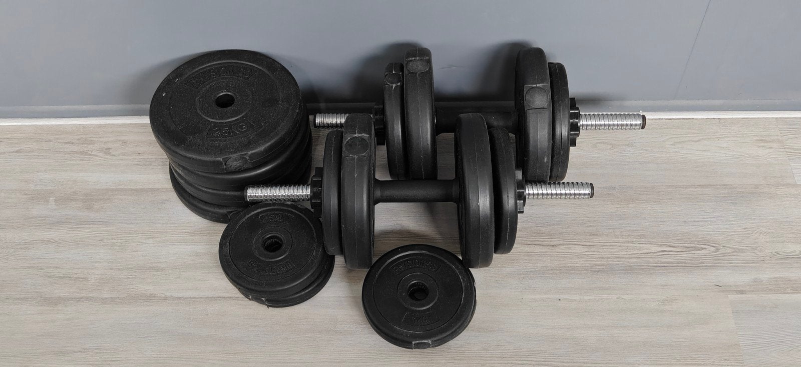 Physionics Dumbbellset met halterschijven, Sport en Fitness, Fitnessmaterialen, Ophalen, Gebruikt, Rug, Halterset