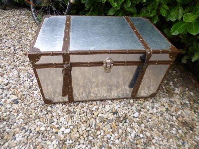 koffer vintage oldtimer metaal leer 60x40 x 33 cm, Gebruikt, Minder dan 50 cm, Ophalen of Verzenden, Minder dan 35 cm