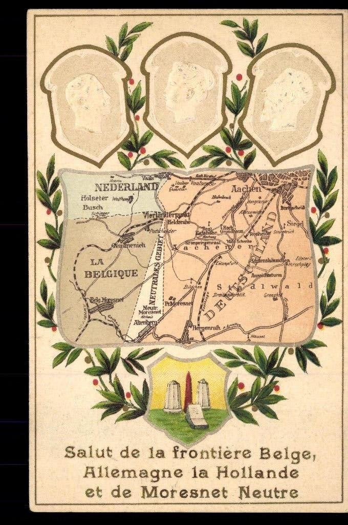Vaals (L.), Vierlandenpunt, Reliëfkaart, gelopen 1906, Verzamelen, Verzenden, Voor 1920, Gelopen, Limburg