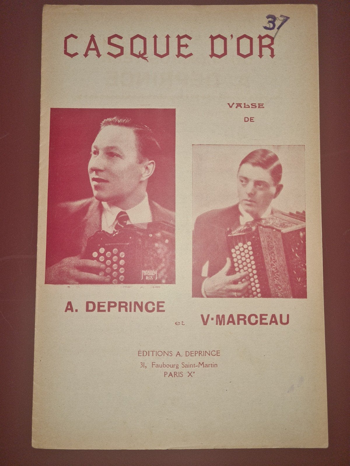 Casque d'Or Wals - A. Deprince & V. Marceau (bladmuziek), Gebruikt, Overige genres, Piano, Ophalen of Verzenden
