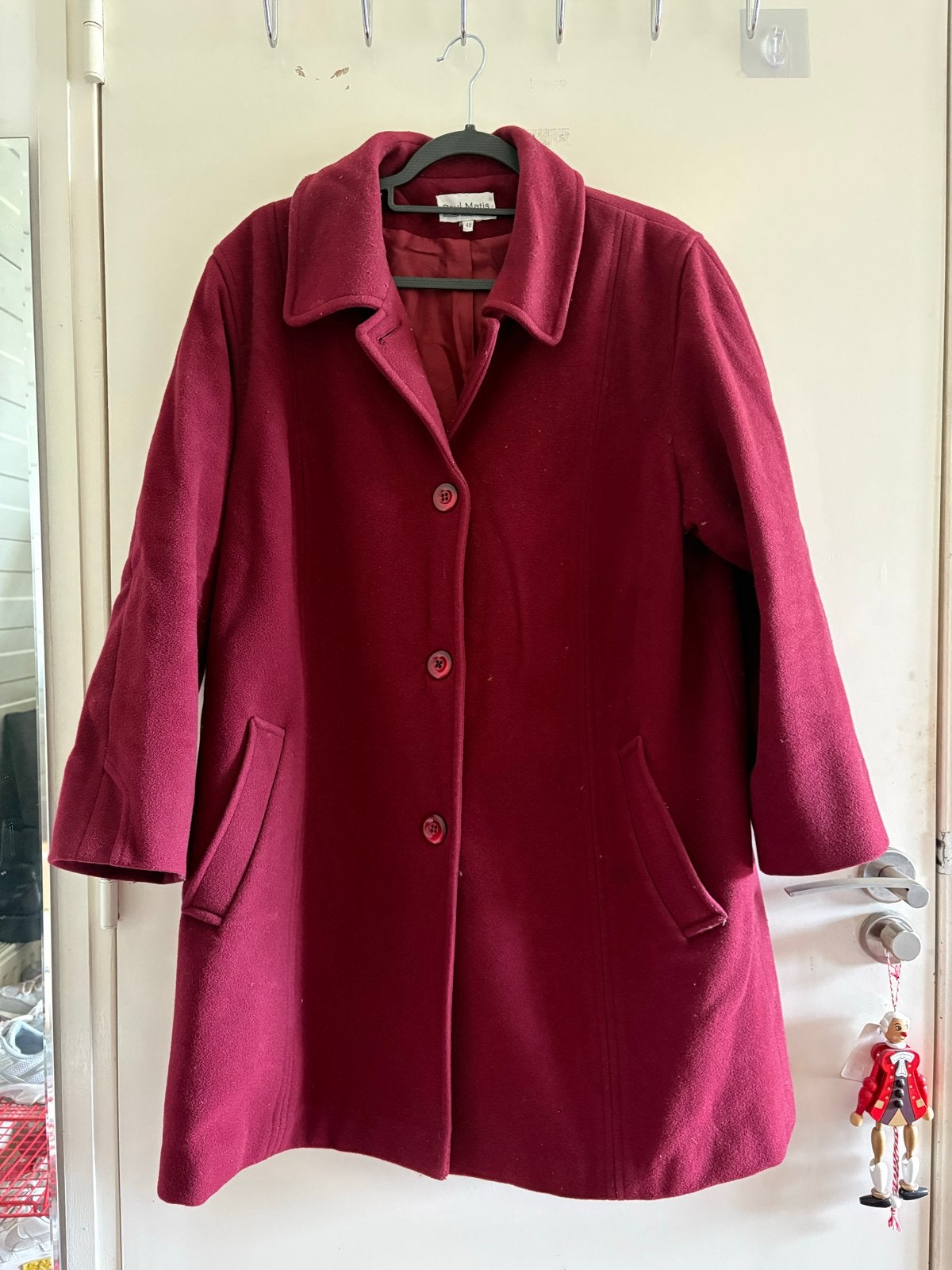 Paul Matis Bordeaux Rode Wollen Jas Maat 48, Kleding | Dames, Ophalen of Verzenden, Gedragen, Maat 46/48 (XL) of groter, Rood