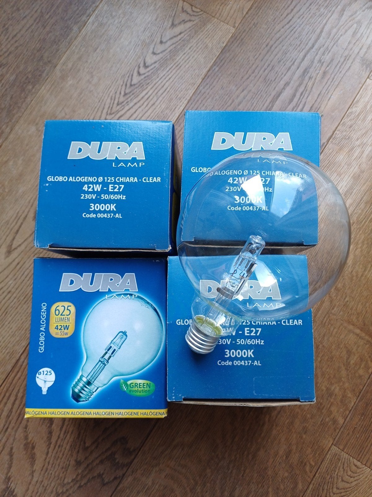 4x Dura globe halogeenlamp 125mm. E27 fitting, Ophalen of Verzenden, Nieuw, E27 (groot), Gloeilamp